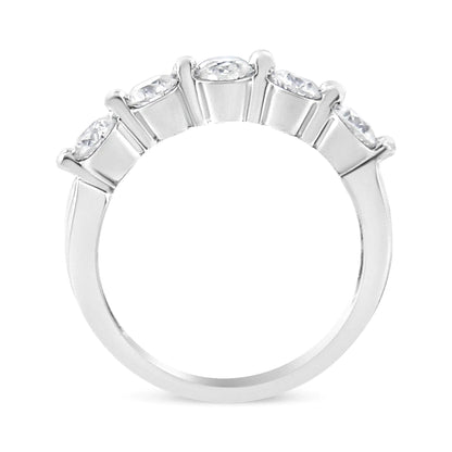 14K White Gold 1.00 Cttw Brilliant Round Cut Diamond 5-Stone Band Ring (H-I Color, SI2-I1 Clarity) WEM Support (www.WEM.support)