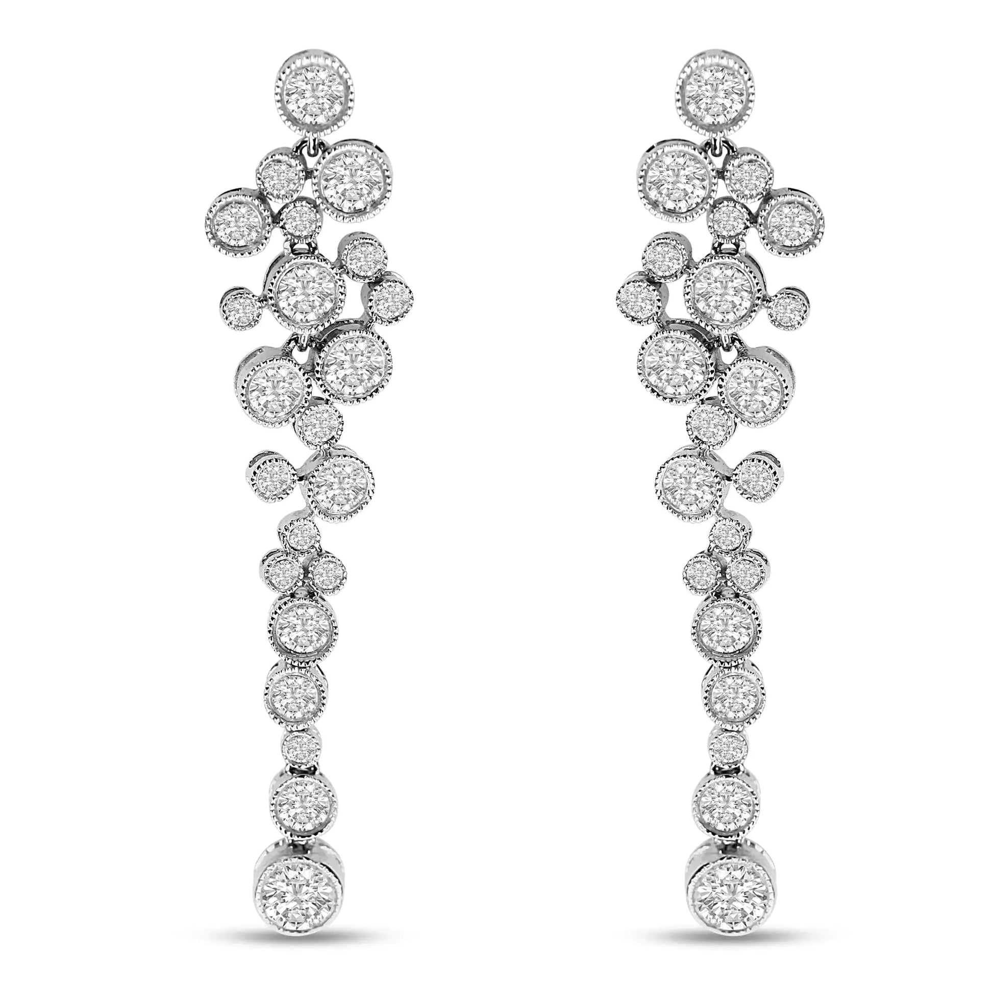 18K White Gold 3.15 Cttw Round Diamond Waterfall Drop Dangle Stud Earrings (H-I Color, VS1-VS2 Clarity) WEM Support (www.WEM.support)