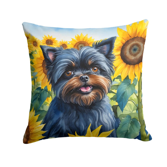 Affenpinscher in Sunflowers Throw Pillow WEM Support (www.WEM.support)
