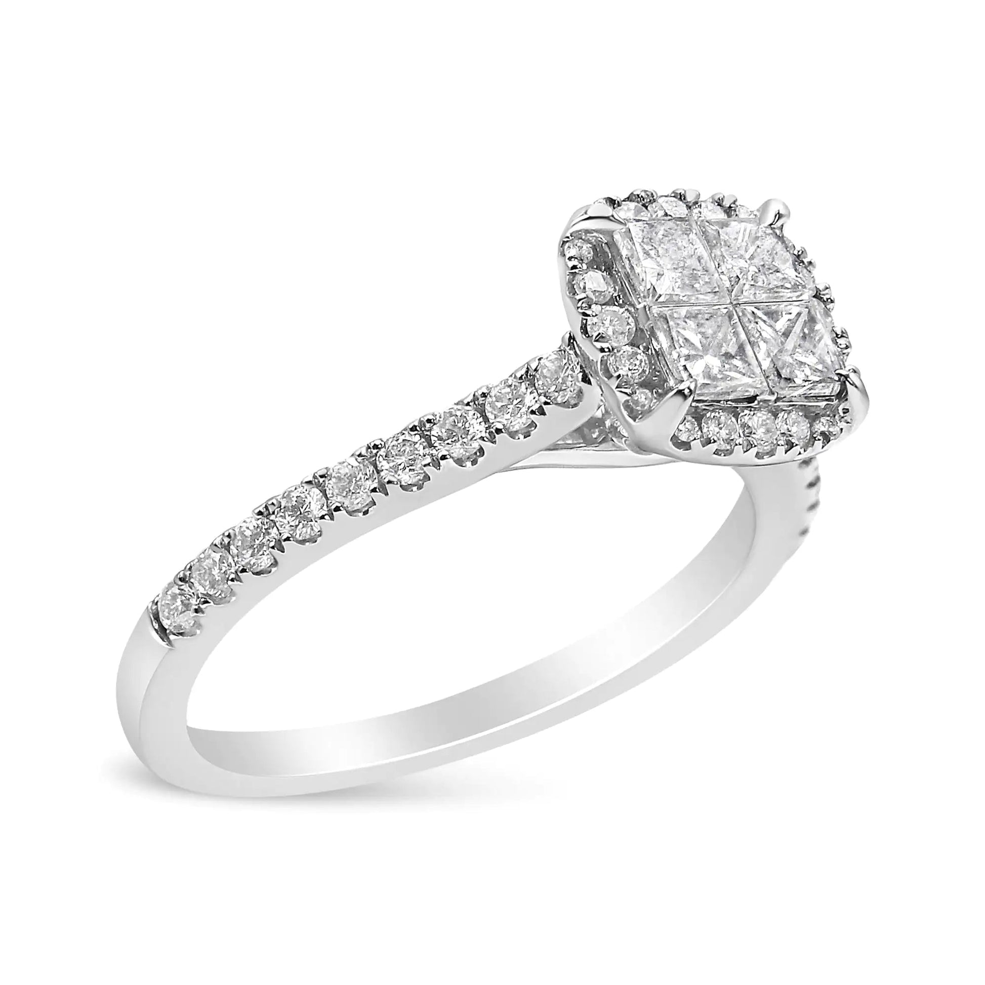 14K White Gold 1.00 Cttw Invisible Set Princess Diamond Composite Cushion Shaped Engagement Ring (H-I Color, I1-I2 Clarity) WEM Support (www.WEM.support)