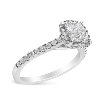 14K White Gold 1.00 Cttw Invisible Set Princess Diamond Composite Cushion Shaped Engagement Ring (H-I Color, I1-I2 Clarity) WEM Support (www.WEM.support)