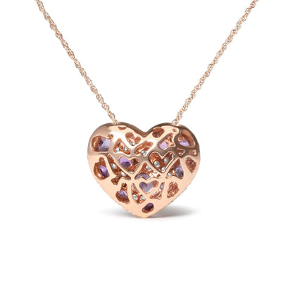 18K Rose Gold 3/4 Cttw Diamond and Purple Amethyst Cluster Heart Shape 18" Pendant Necklace (G-H Color, SI1-SI2 Clarity) WEM Support (www.WEM.support)