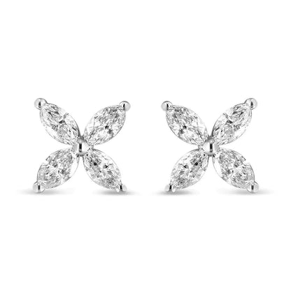 14K White Gold 1.0 Cttw Lab Grown Marquise Diamond 8 Stone Floral Leaf Stud Earrings (F-G Color, VS2-SI1 Clarity) WEM Support (www.WEM.support)