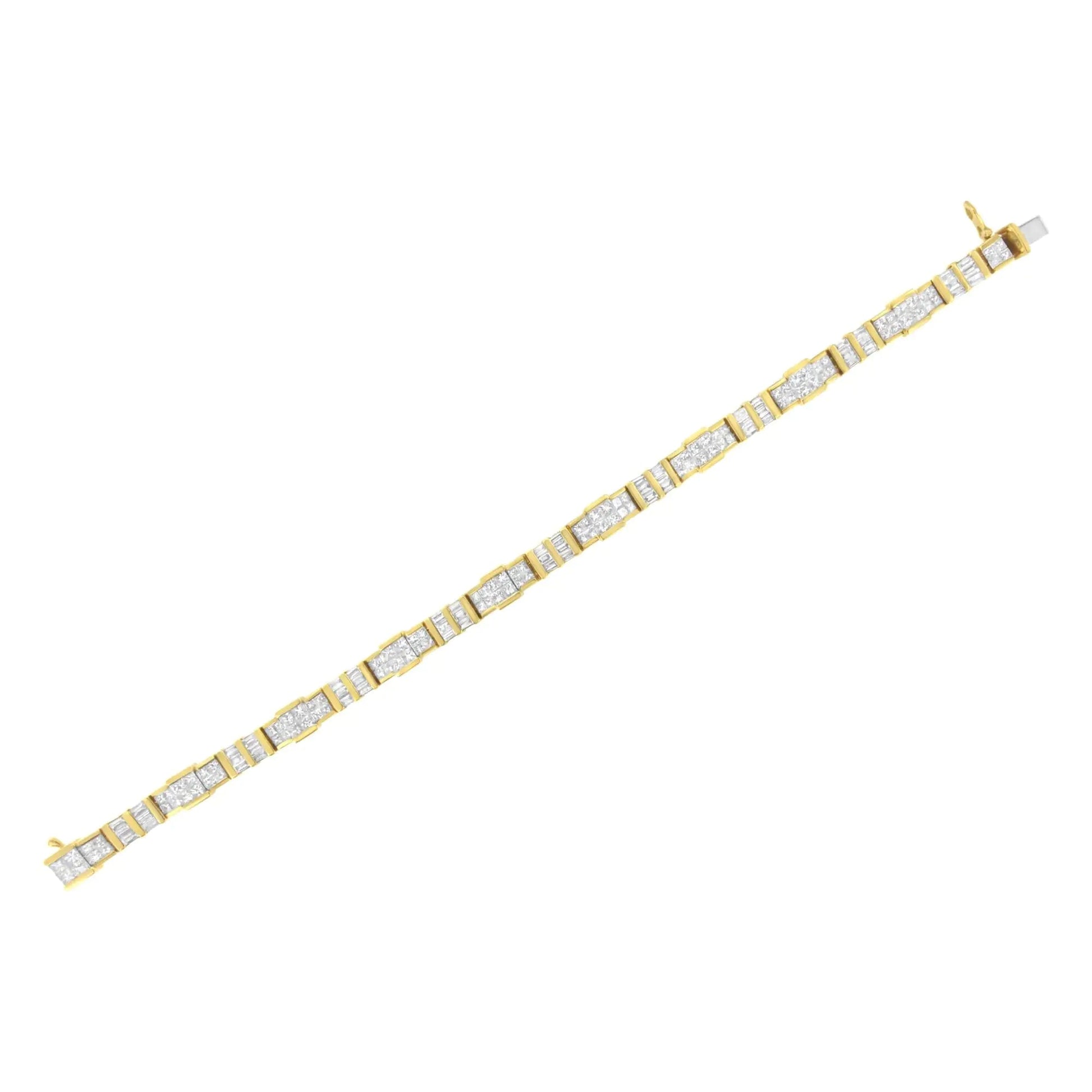14K Yellow Gold Baguette and Princess-Cut Diamond Bracelet (8.30 cttw, H-I Color, SI1-SI2 Clarity) WEM Support (www.WEM.support)