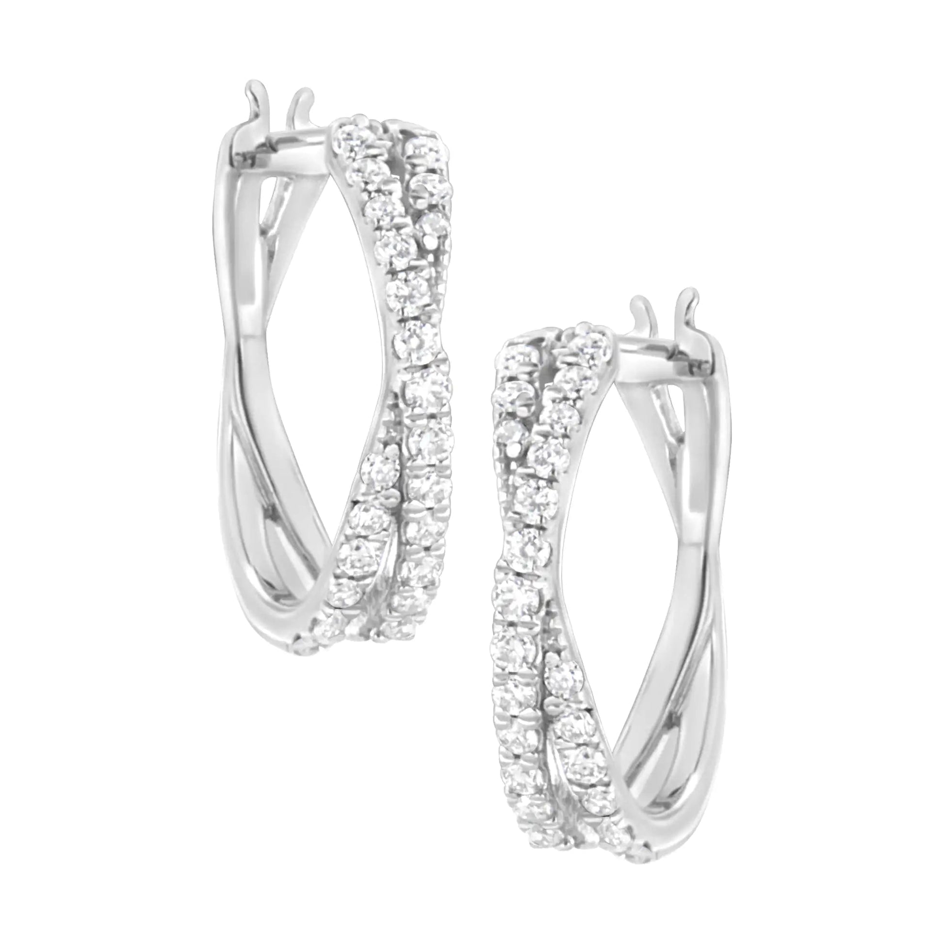 .925 Sterling Silver 3/4 cttw Lab Grown Diamond Cross Hoop Earring (F-G Color, VS2-SI1 Clarity) WEM Support (www.WEM.support)