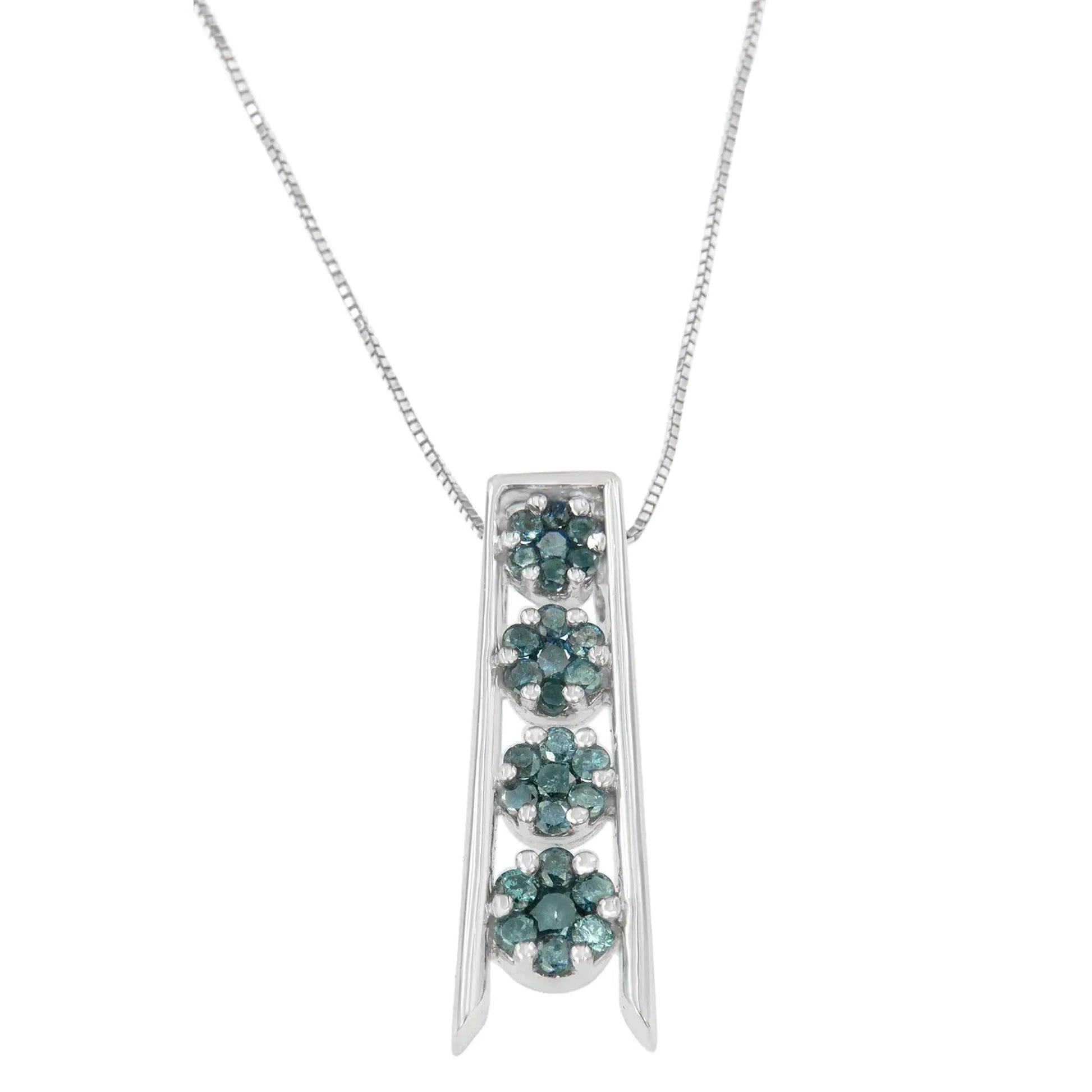 14K White Gold 1/2 cttw Treated Blue Diamond Journey Pendant Necklace (Blue, I1-I2) WEM Support (www.WEM.support)