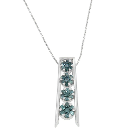 14K White Gold 1/2 cttw Treated Blue Diamond Journey Pendant Necklace (Blue, I1-I2) WEM Support (www.WEM.support)