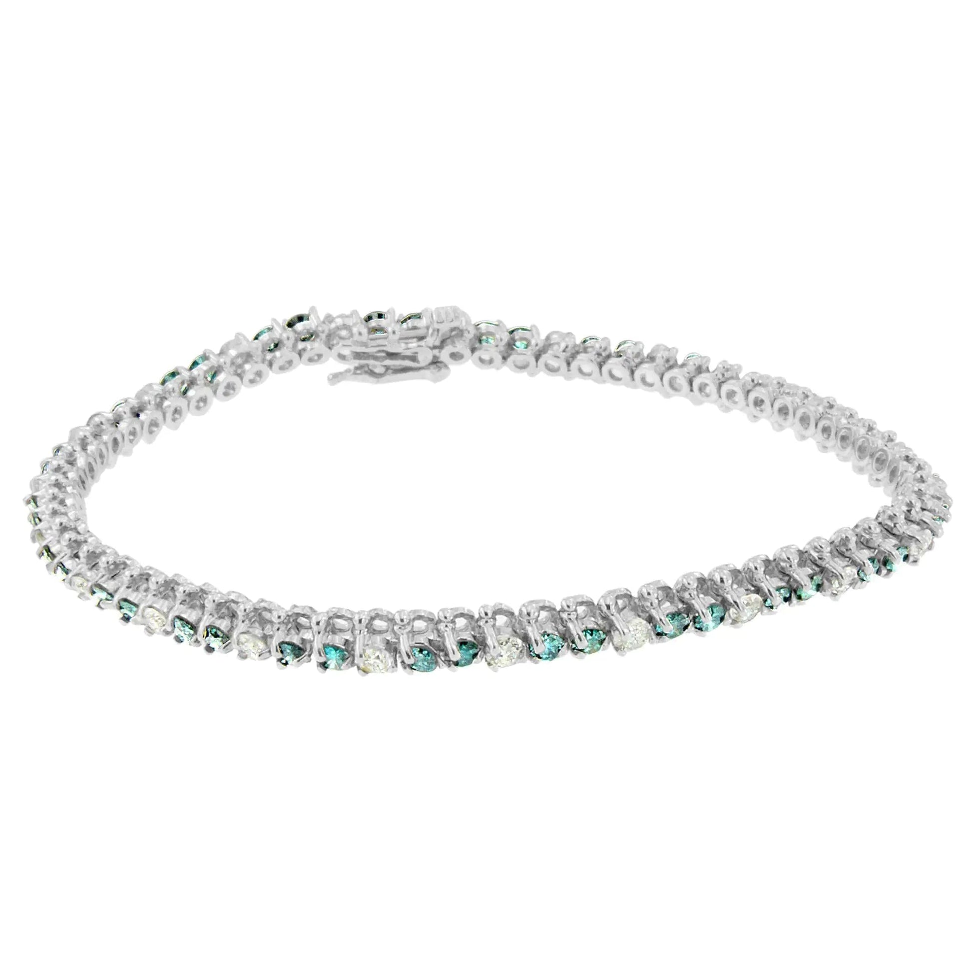 14K White Gold White And Treated Blue Diamond Bracelet (4 5/8 cttw, H-I Color, I1-I2 Clarity) WEM Support (www.WEM.support)