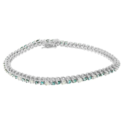 14K White Gold White And Treated Blue Diamond Bracelet (4 5/8 cttw, H-I Color, I1-I2 Clarity) WEM Support (www.WEM.support)