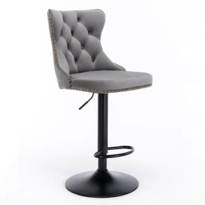 Swivel Velvet Barstools Adjusatble Seat Height From 25-33 Inch Gray Set Of 2 WEM Support (www.WEM.support)