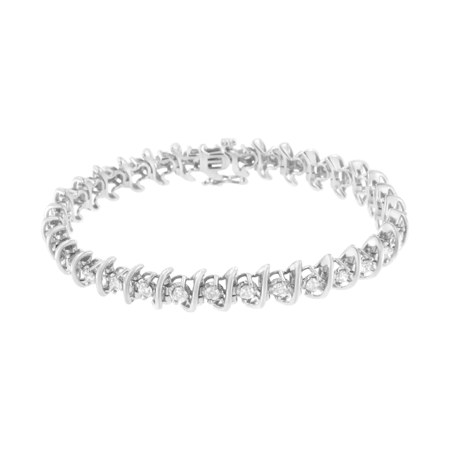 .925 Sterling Silver 3 cttw Diamond "S" Link Bracelet (I-J Clarity, I2-I3 Color) - Size 7.5" WEM Support (www.WEM.support)