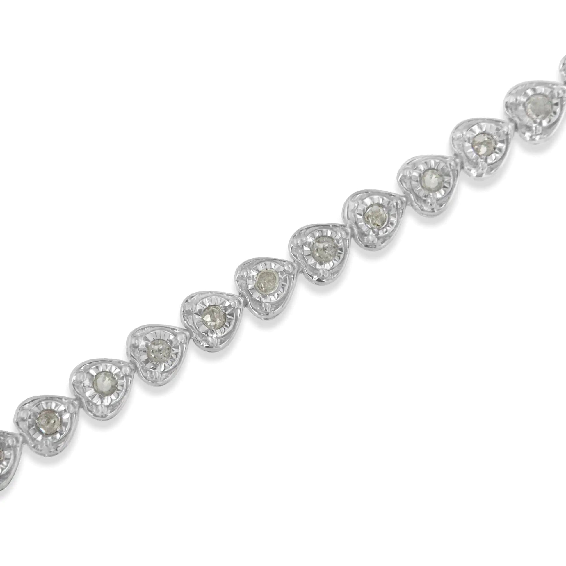 .925 Sterling Silver 1.0 Cttw Miracle Set Diamond Heart-Link 7" Tennis Bracelet (I-J Color, I2-I3 Clarity) WEM Support (www.WEM.support)