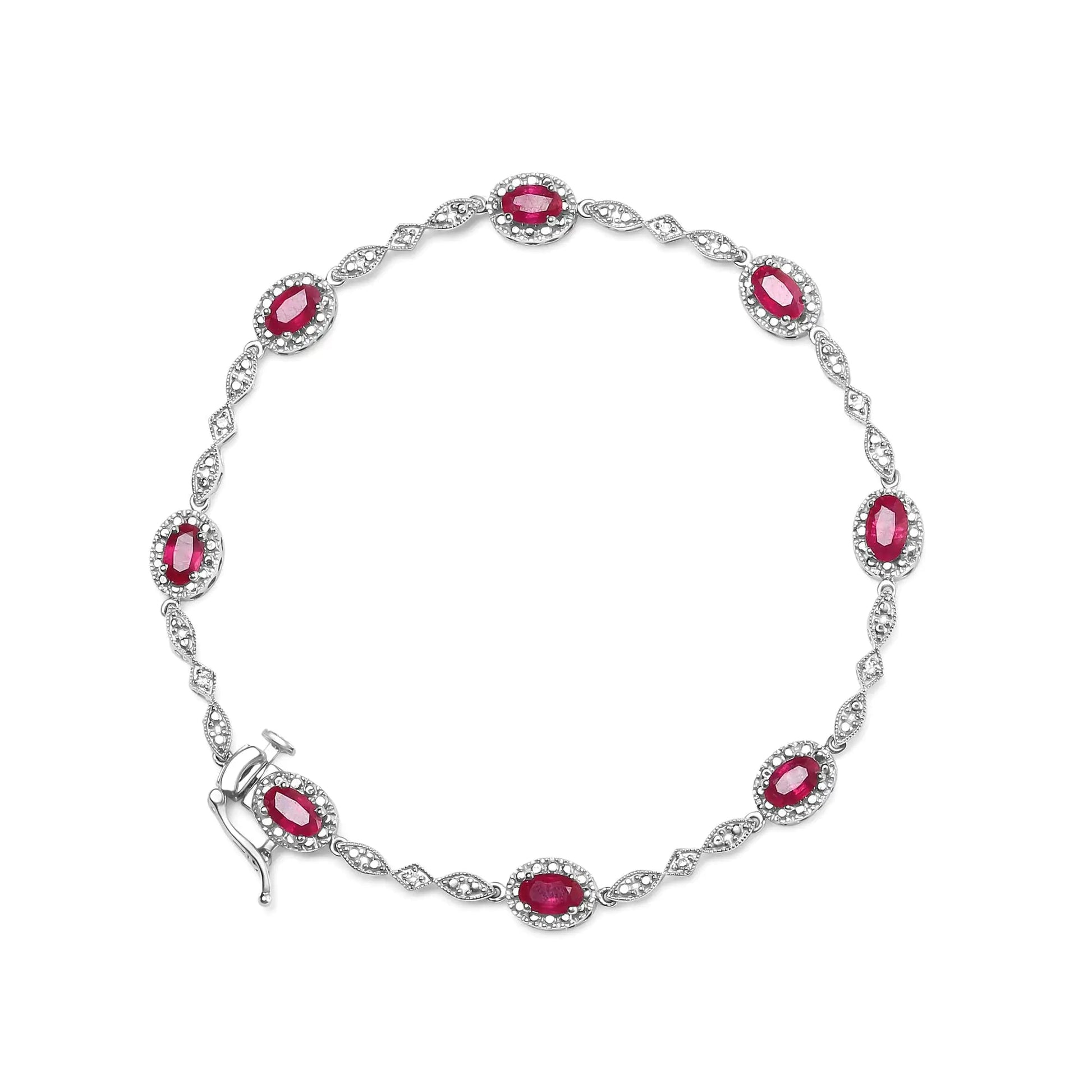 10K White Gold 4.5mm x 3mm Oval Ruby and Diamond Link Bracelet (H-I Color, SI1-SI2 Clarity)  - Size 7" WEM Support (www.WEM.support)