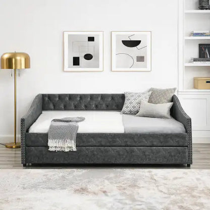 The Full-size Sofa Bed Features A Double-sized Upholstered Tufted Sofa Bed On Wheels Unavailable Platforms- Temu WEM Support (www.WEM.support)