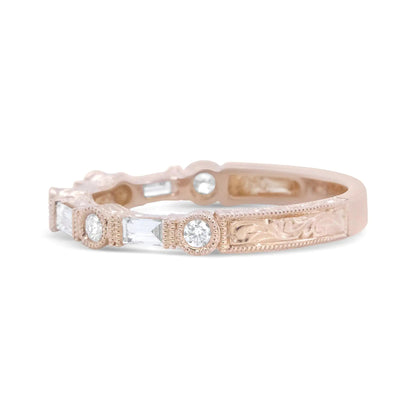 14K Rose Gold 3/8 Cttw Baguette and Round Diamond Bridal Band - (H-I Color, VS1-VS2 Clarity) WEM Support (www.WEM.support)
