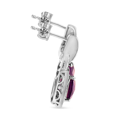 .925 Sterling Silver 8MM Natural Cushion Shaped Amethyst and Diamond Accent Halo with Push Back Dangle Earrings (I-J Color, I2-I3 Clarity) WEM Support (www.WEM.support)