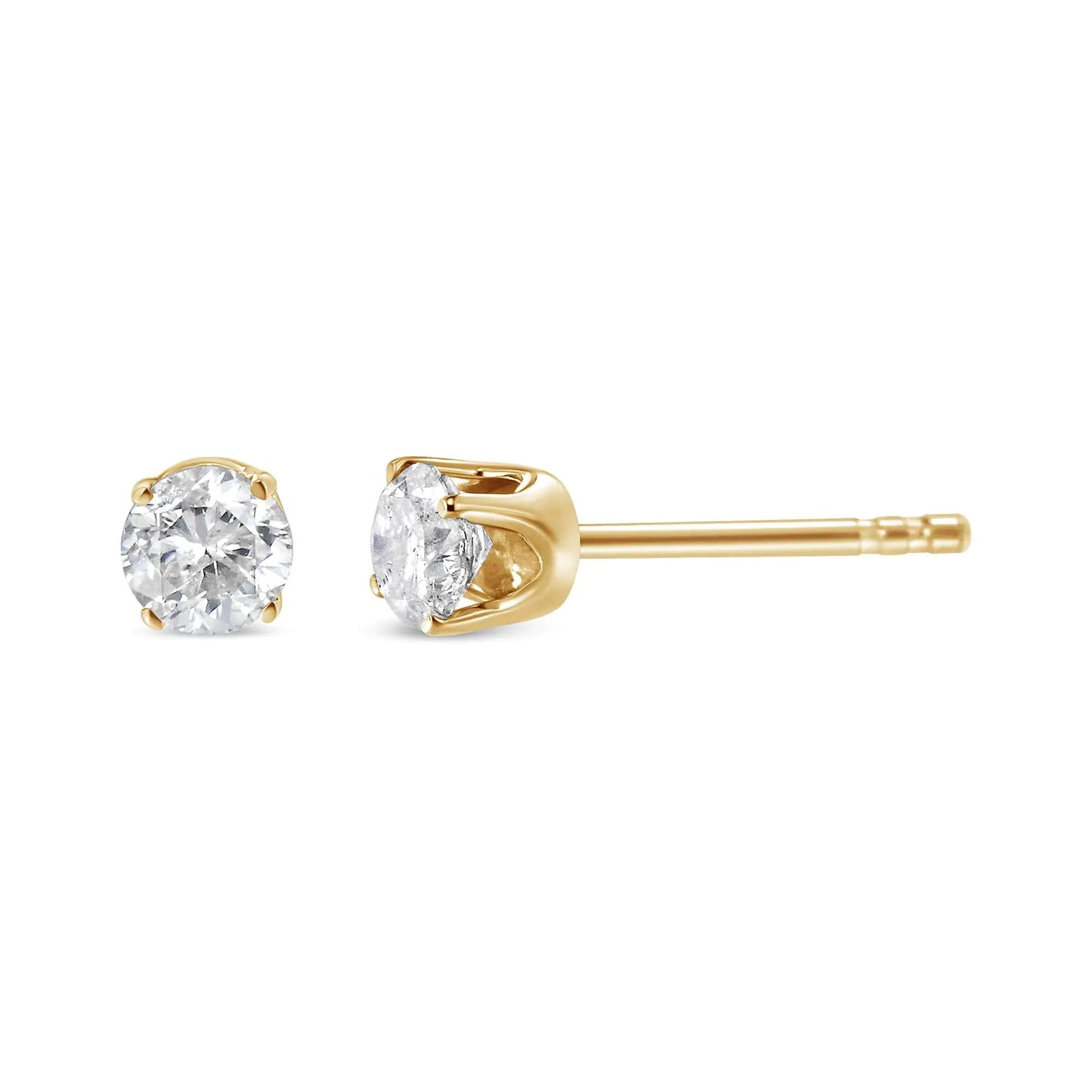 10K Yellow Gold 1/2 Cttw Round Brilliant-Cut Near Colorless Diamond Classic 4-Prong Stud Earrings (J-K Color, I1-I2 Clarity) WEM Support (www.WEM.support)