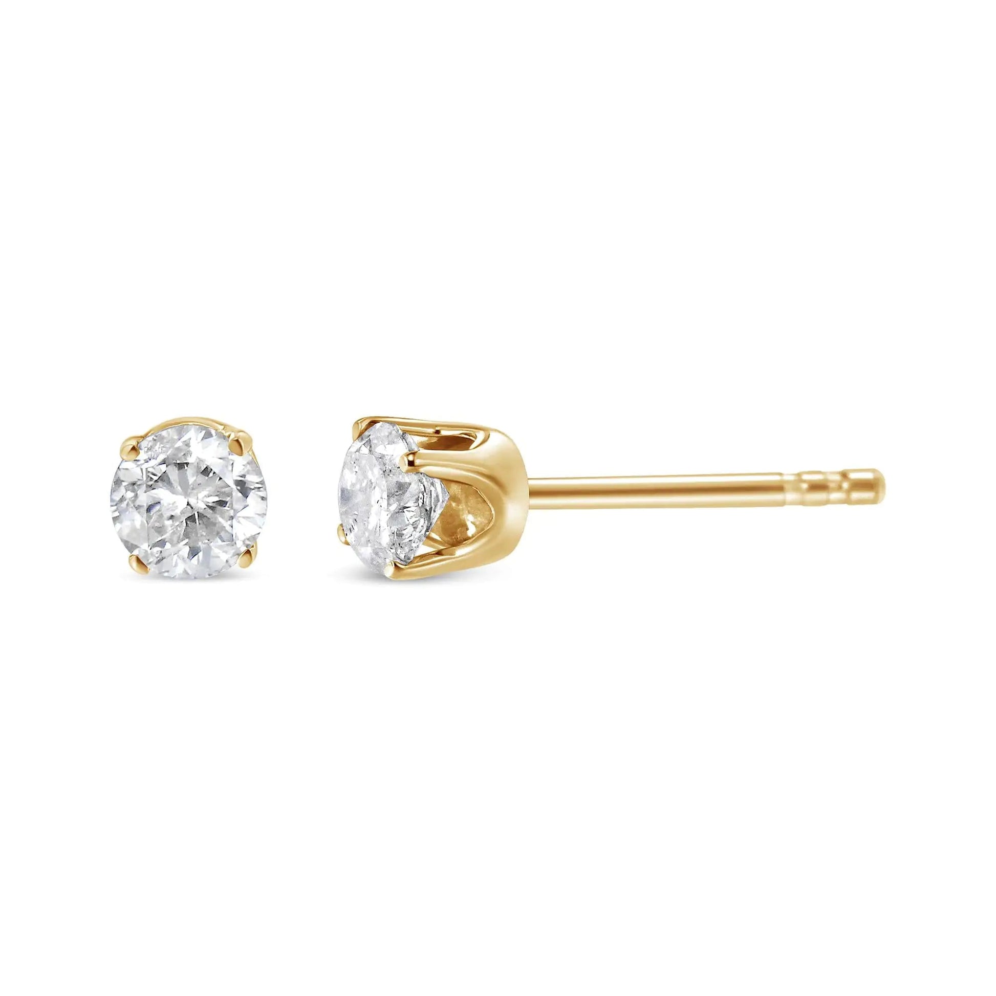 10K Yellow Gold 1/2 Cttw Round Brilliant-Cut Near Colorless Diamond Classic 4-Prong Stud Earrings (J-K Color, I1-I2 Clarity) WEM Support (www.WEM.support)