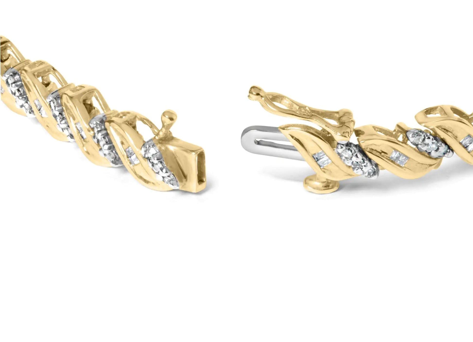 10k Yellow Gold 1.00 Cttw Round-Cut and Baguette-Cut S-Link 7.25" Bracelet (I-J Color, I2-I3 Clarity) WEM Support (www.WEM.support)