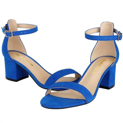 Women's Strappy Chunky Block Low Heeled Sandals 2 Inches Open Toe Ankle Strap High Heel Dress Sandals Daily Work Party Shoes 7 Velvet Blue blue block heel sandals My Store