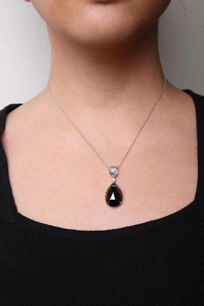 18K White Gold Diamond Accent and Pear Cut Sky Blue Topaz and Pear Cut Black Onyx Dangle Drop 18" Pendant Necklace (G-H Color, SI1-SI2 Clarity) WEM Support (www.WEM.support)