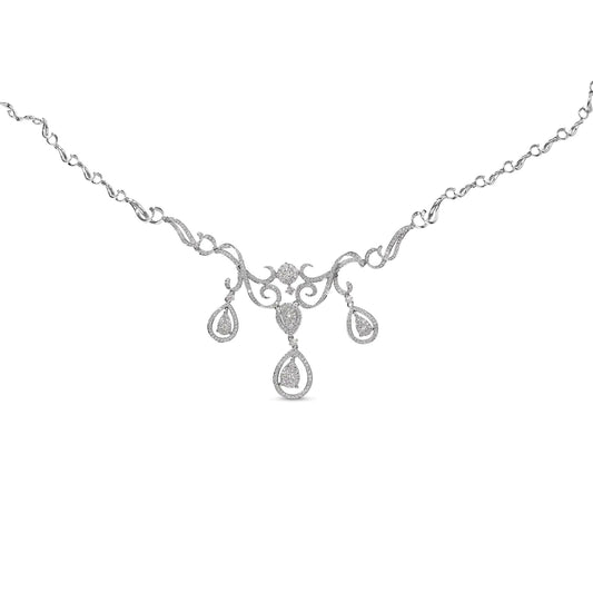 14K White Gold 3 1/2 Cttw Diamond Statement Drop and Dangle Necklace (G-H Colors, SI1-SI2 Clarity) WEM Support (www.WEM.support)
