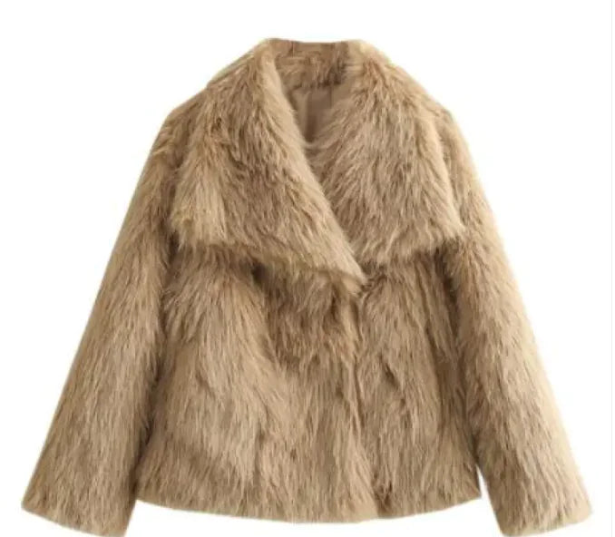 Winter Plush Coat Fashion Thicken Lapel Outwear Casual Long Sleeve Tops Women's Clothing WEM Support (www.WEM.support)