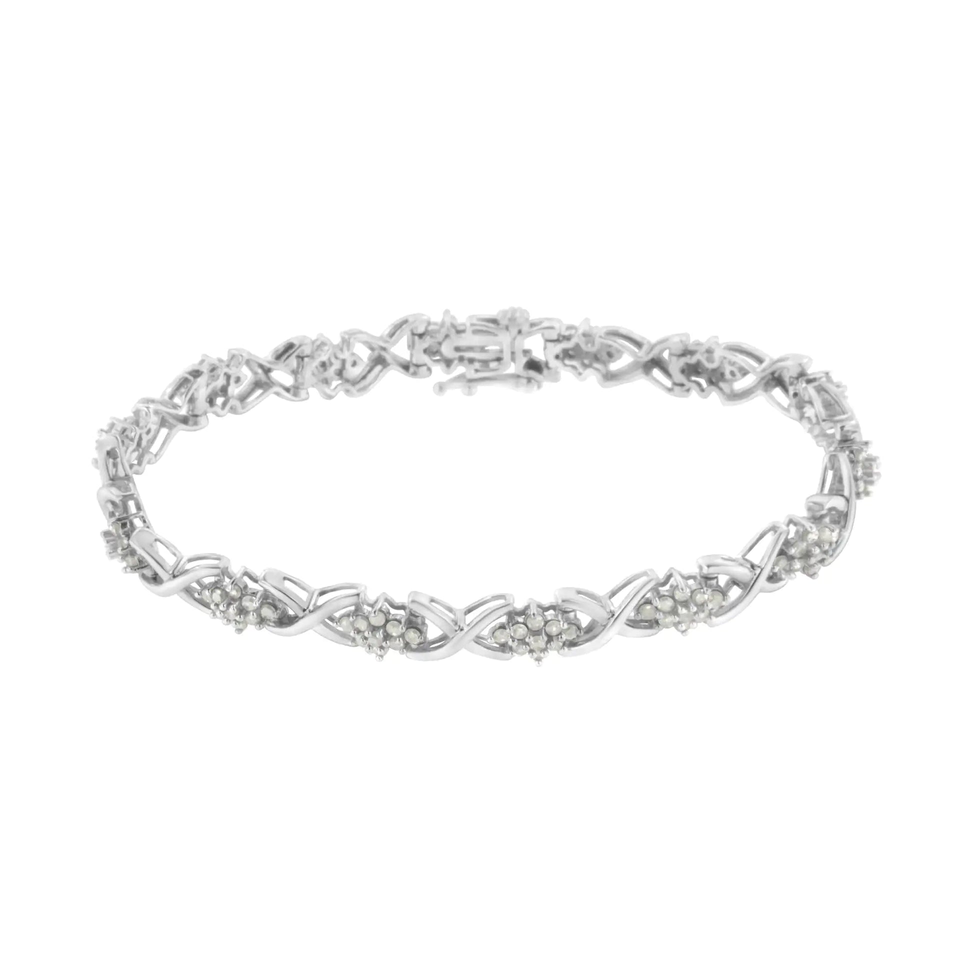 .925 Sterling Silver 2-1/4 Cttw Diamond 7” Cluster X Link Bracelet (I-J Color, I3 Clarity) WEM Support (www.WEM.support)