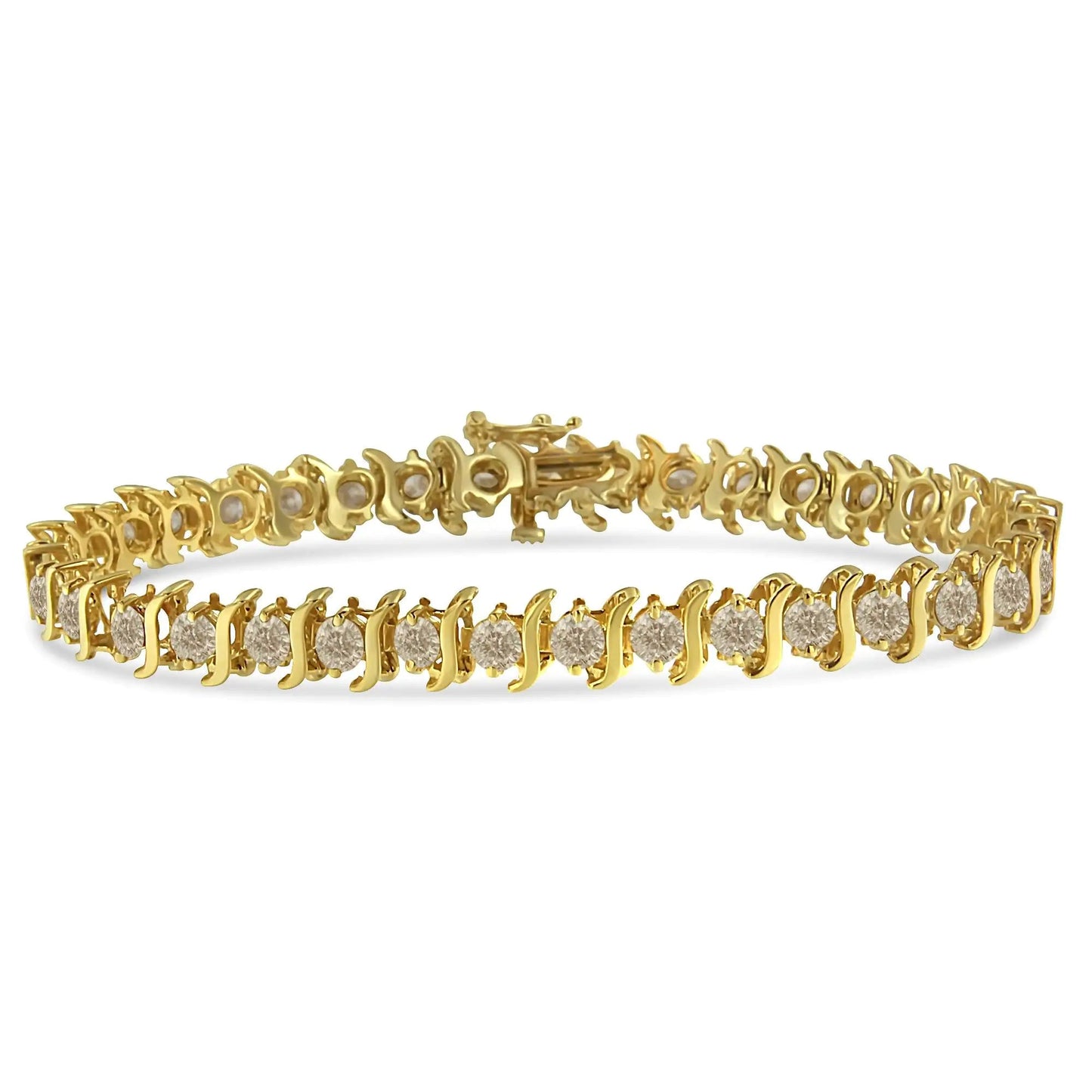 10K Yellow Gold Plated .925 Sterling Silver 7.0 cttw 2-Prong Set Round Brilliant Cut Diamond "S" Link Bracelet (J-K color, I1-I2 clarity) - 7" WEM Support (www.WEM.support)