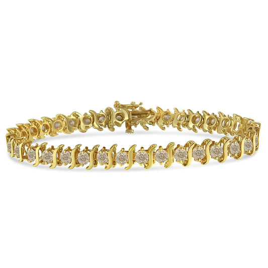 10K Yellow Gold Plated .925 Sterling Silver 7.0 cttw 2-Prong Set Round Brilliant Cut Diamond "S" Link Bracelet (J-K color, I1-I2 clarity) - 7" WEM Support (www.WEM.support)