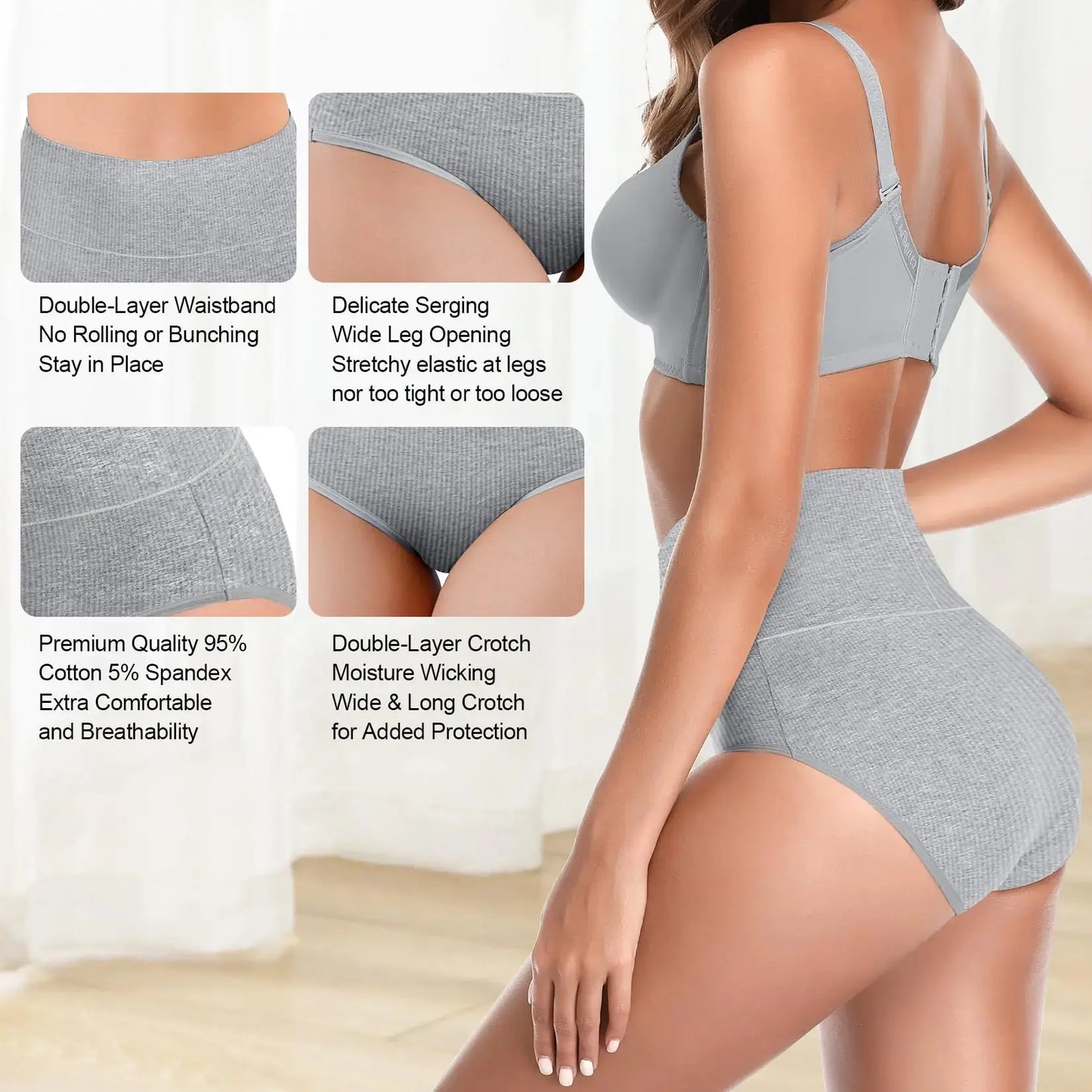 Womens Underwear High Waist Cotton Underwear Soft Underwear Super Stretchy Briefs Full Coverage Panties Women Medium-Large Multi B-5 Pack My Store