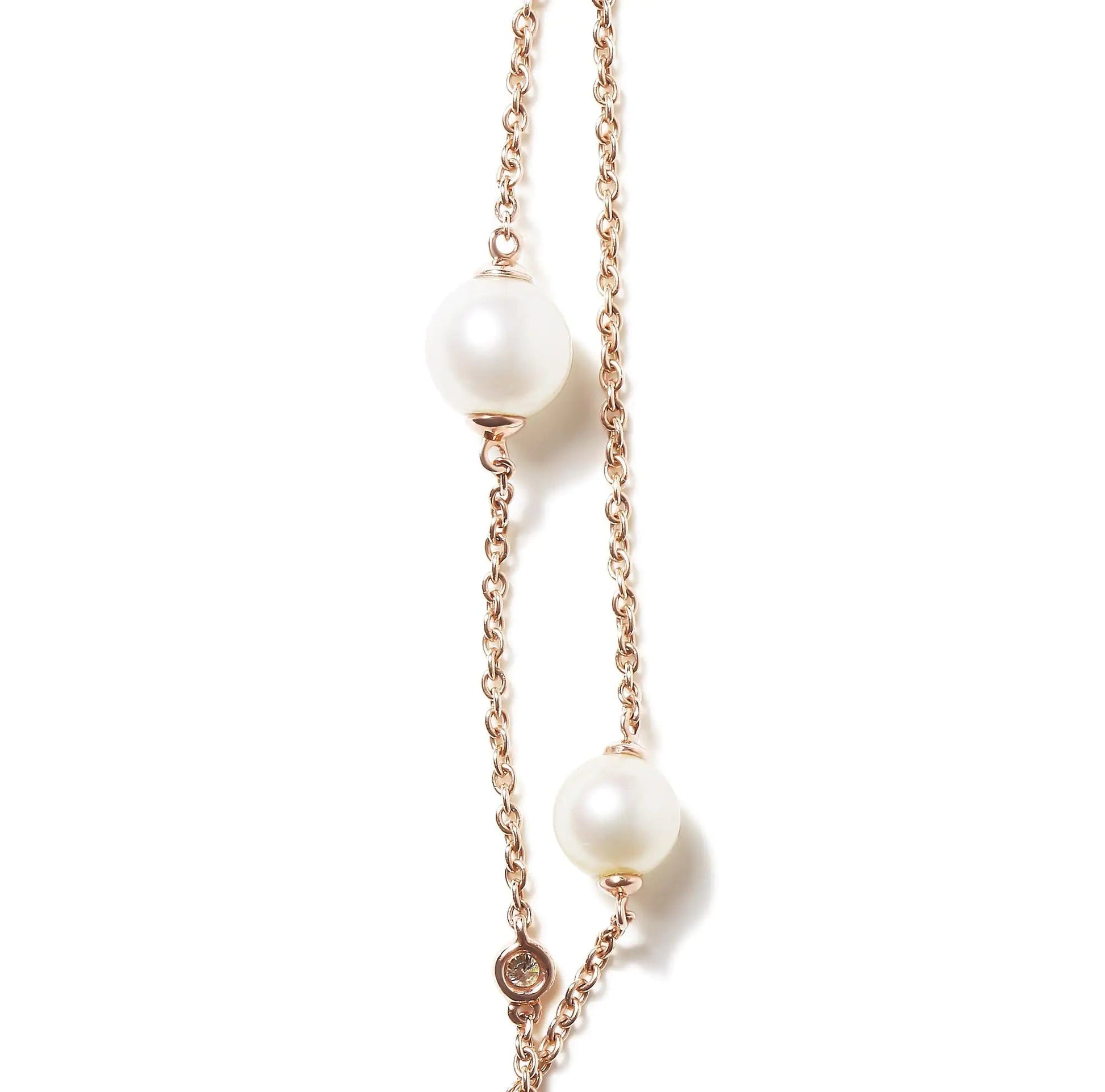 18K Rose Gold 1/2 Cttw Diamond and Freshwater Pearl Double Strand Station Necklace  (G-H Color, SI1-SI2 Clarity) - Adjustable up to 16" to 20" WEM Support (www.WEM.support)