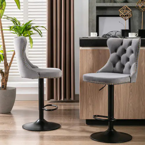 Swivel Velvet Barstools Adjusatble Seat Height From 25-33 Inch Gray Set Of 2 WEM Support (www.WEM.support)