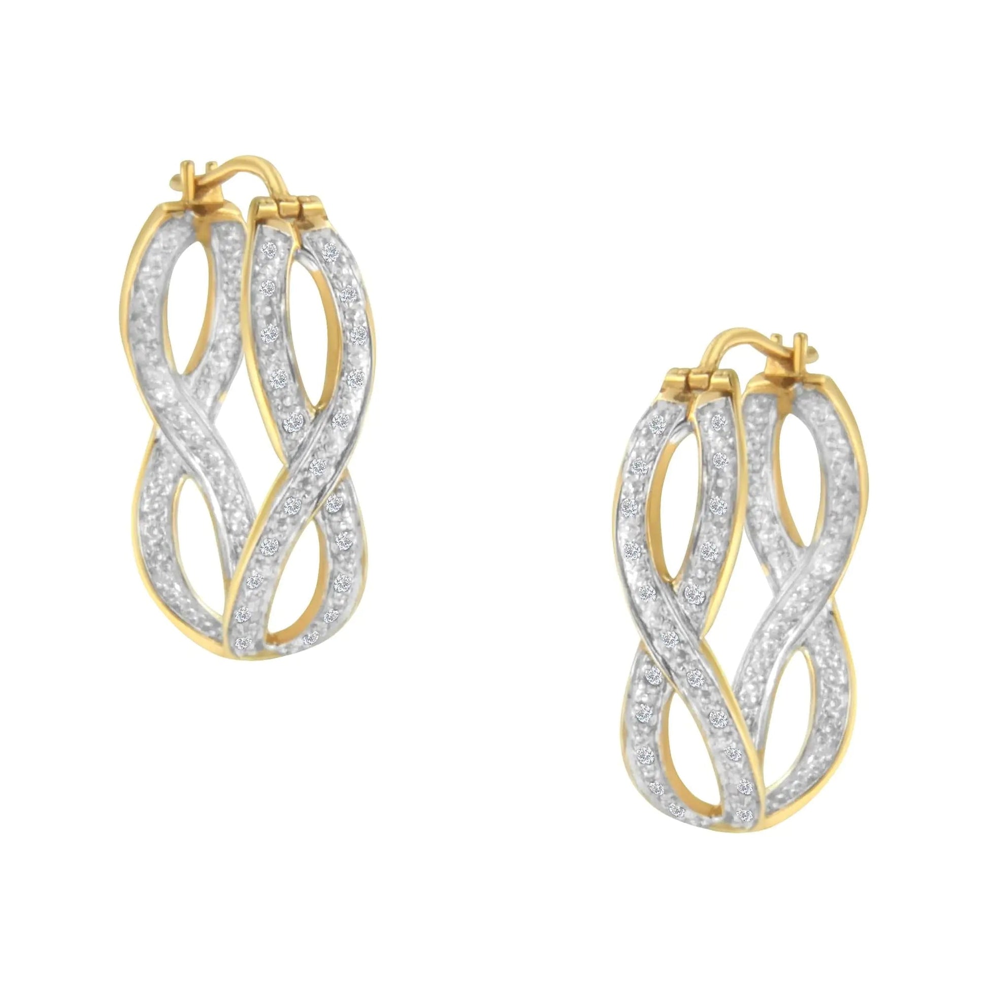 10K Yellow and White Gold 1/4 cttw Diamond Double Infinity Hoop Earrings (I-J Clarity, I1-I2 Color) WEM Support (www.WEM.support)