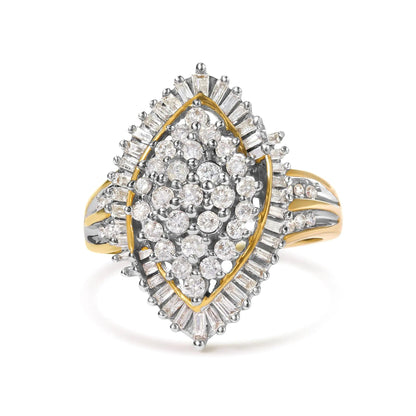 10K Yellow Gold 1.0 Cttw Round and Baguette-Cut Diamond Cluster Ring (I-J Color, SI2-I1 Clarity) WEM Support (www.WEM.support)