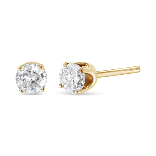 10K Yellow Gold 1/2 Cttw Round Brilliant-Cut Near Colorless Diamond Classic 4-Prong Stud Earrings (J-K Color, I1-I2 Clarity) WEM Support (www.WEM.support)