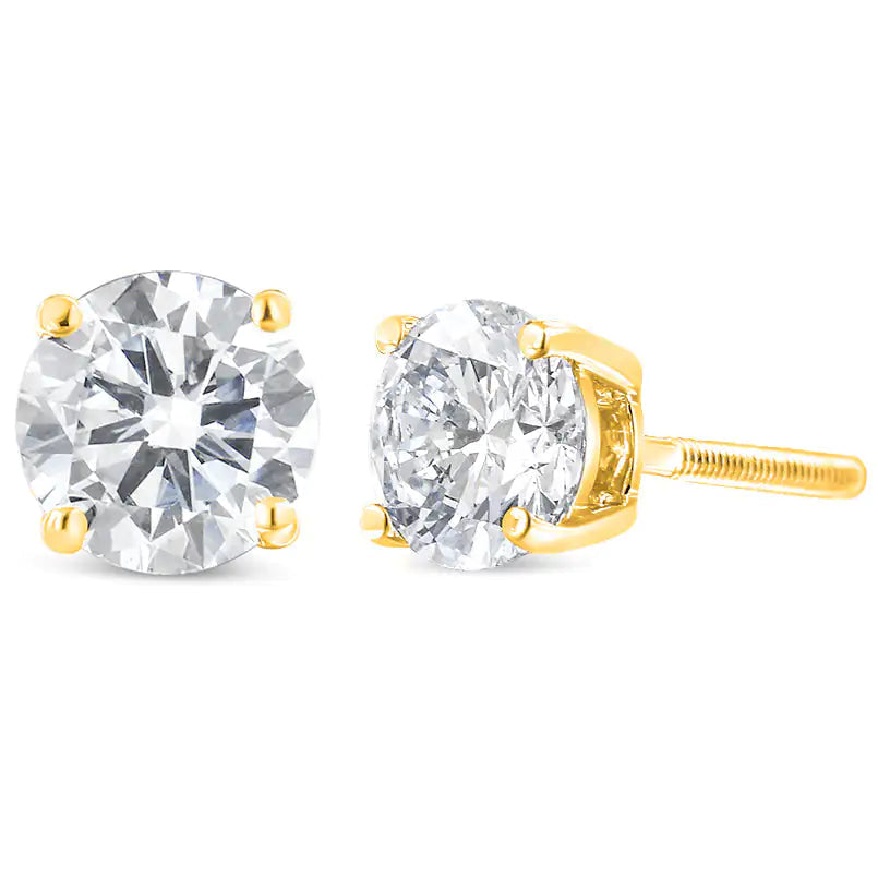 10K Yellow Gold 1.00 Cttw Round Brilliant-Cut Diamond Classic 4-Prong Stud Earrings with Screw Backs (K-L Color, I1-I2 Clarity) WEM Support (www.WEM.support)