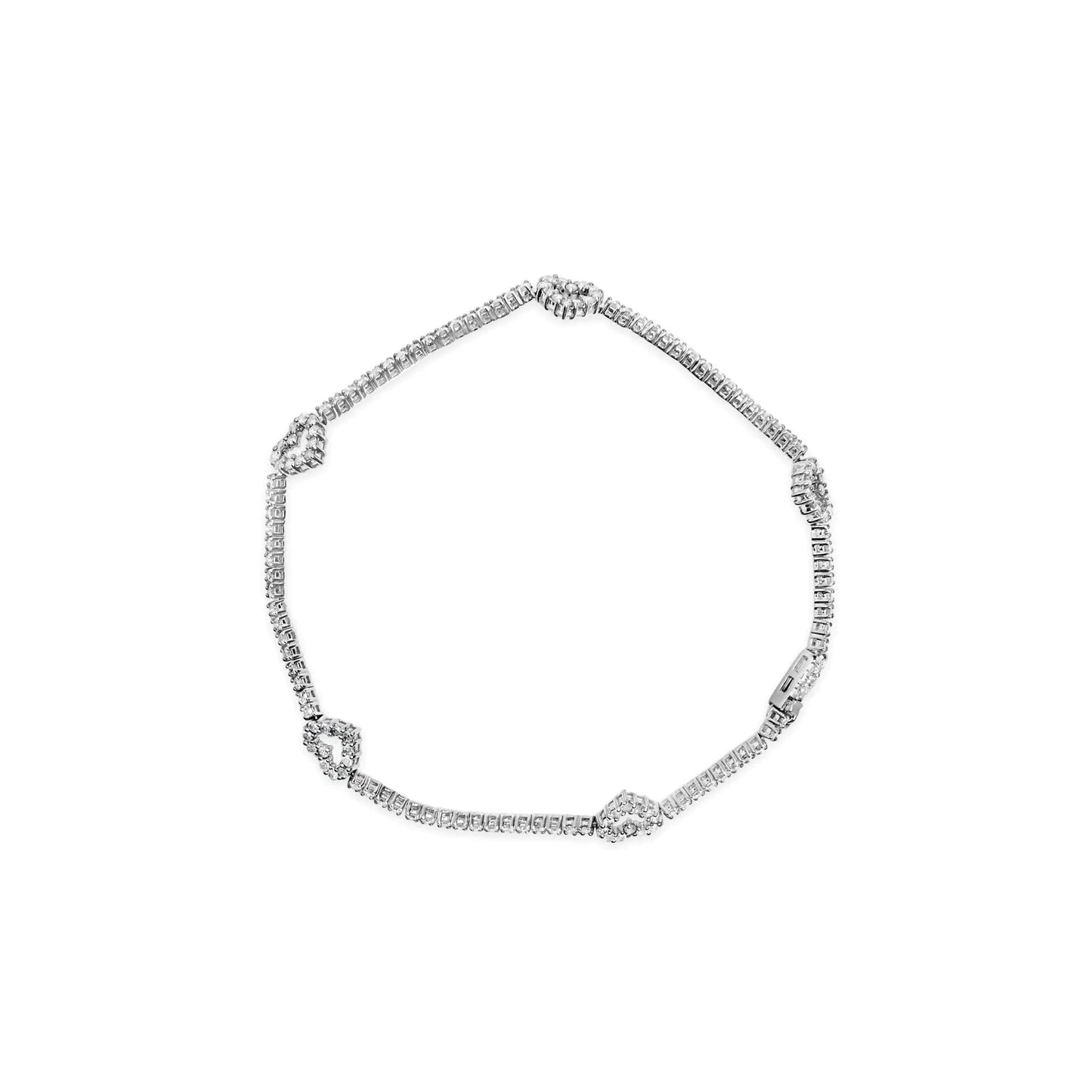 14K White Gold 1 1/2 Cttw Diamond Heart Station Strand Bracelet (H-I Color, I1-I2 Clarity) - 7.5 Inches WEM Support (www.WEM.support)