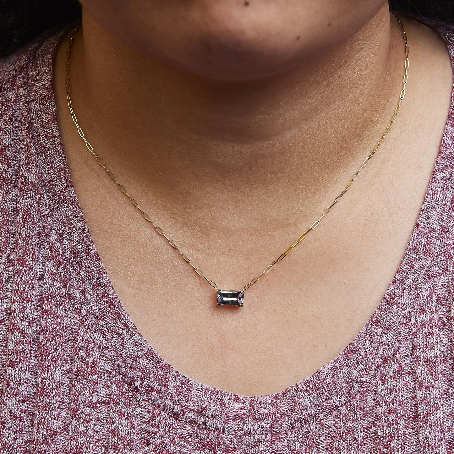 14K Yellow Gold Natural 2 7/8 Cttw Pixel Cut Emerald Bicolor Tanzanite Pendant Necklace with Paperclip Chain - 18 Inches WEM Support (www.WEM.support)