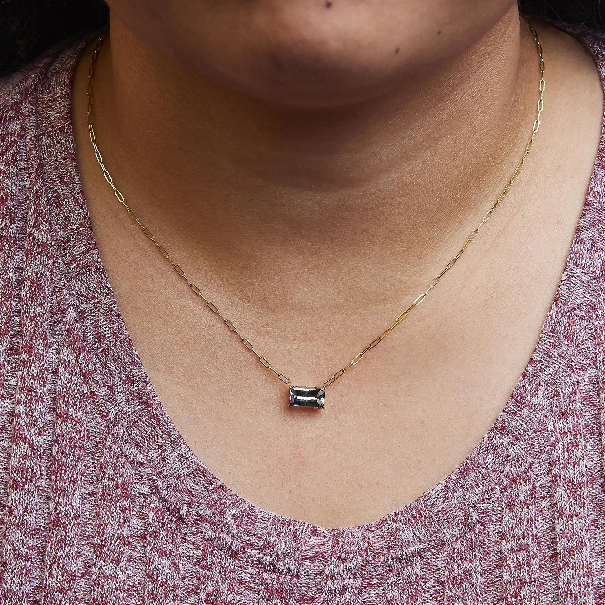 14K Yellow Gold Natural 2 7/8 Cttw Pixel Cut Emerald Bicolor Tanzanite Pendant Necklace with Paperclip Chain - 18 Inches WEM Support (www.WEM.support)
