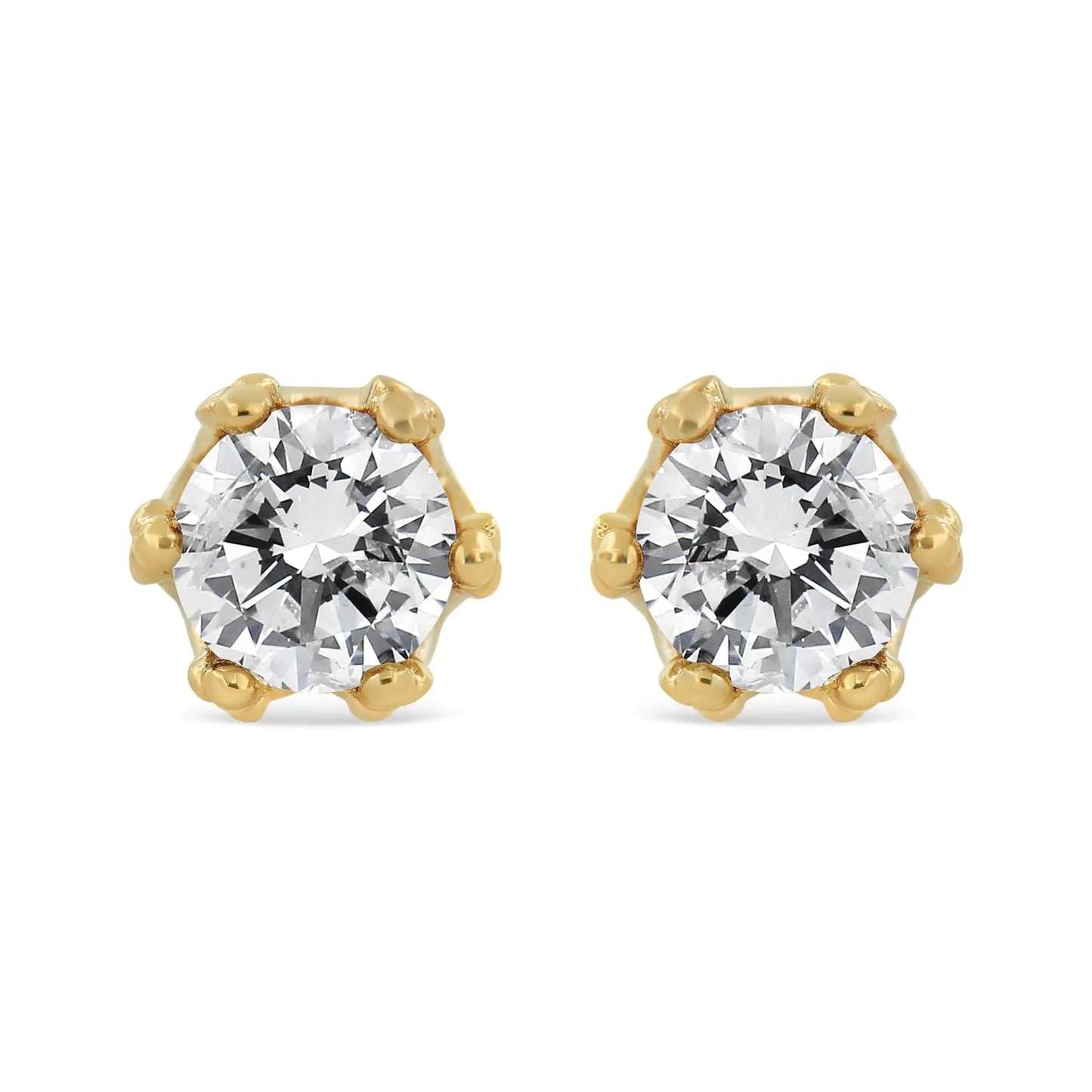 14K Yellow Gold 2.0 Cttw Round Diamond Crown Stud Earrings (I-J Color, I1-I2 Clarity) WEM Support (www.WEM.support)