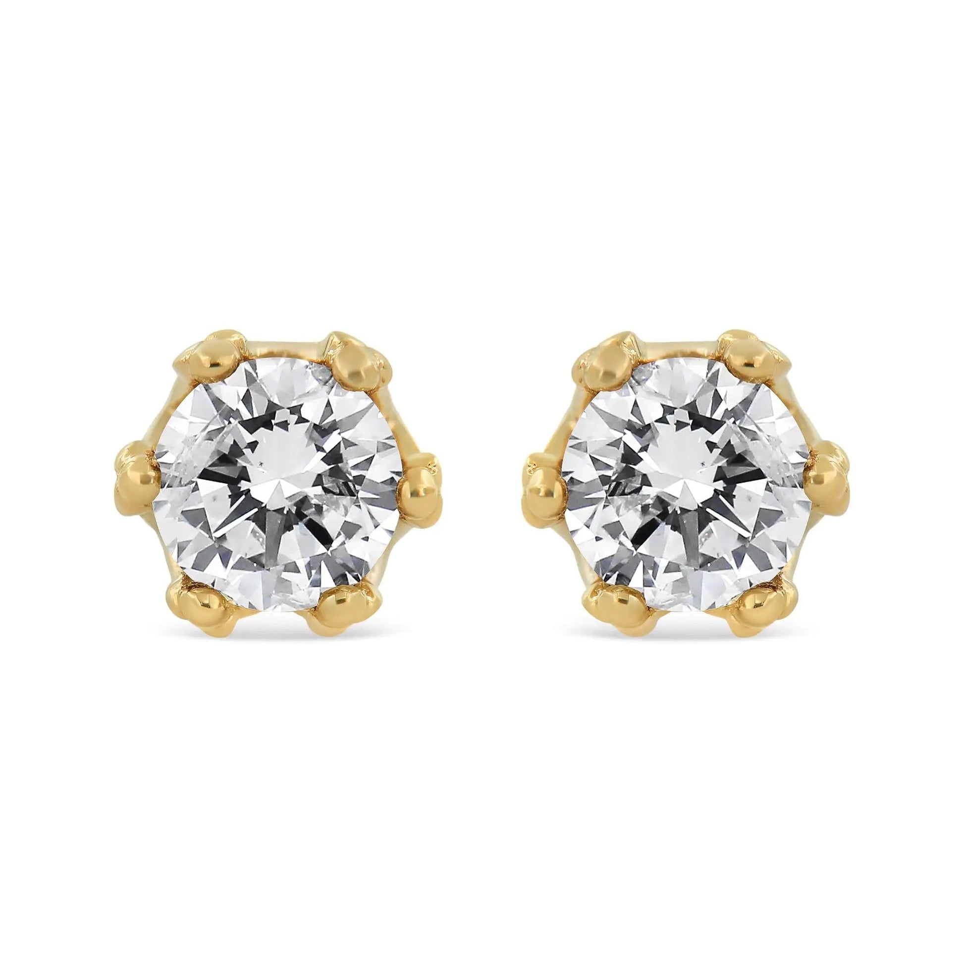14K Yellow Gold 2.0 Cttw Round Diamond Crown Stud Earrings (I-J Color, I1-I2 Clarity) WEM Support (www.WEM.support)