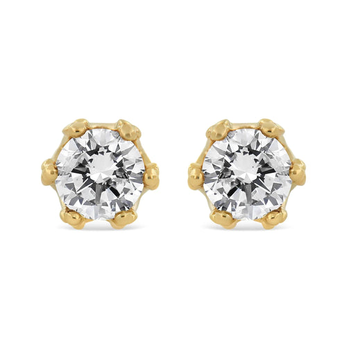 14K Yellow Gold 2.0 Cttw Round Diamond Crown Stud Earrings (I-J Color, I1-I2 Clarity) WEM Support (www.WEM.support)