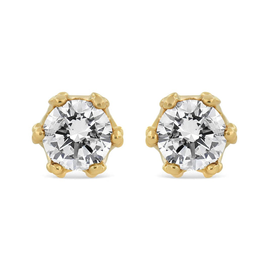 14K Yellow Gold 2.0 Cttw Round Diamond Crown Stud Earrings (I-J Color, I1-I2 Clarity) WEM Support (www.WEM.support)