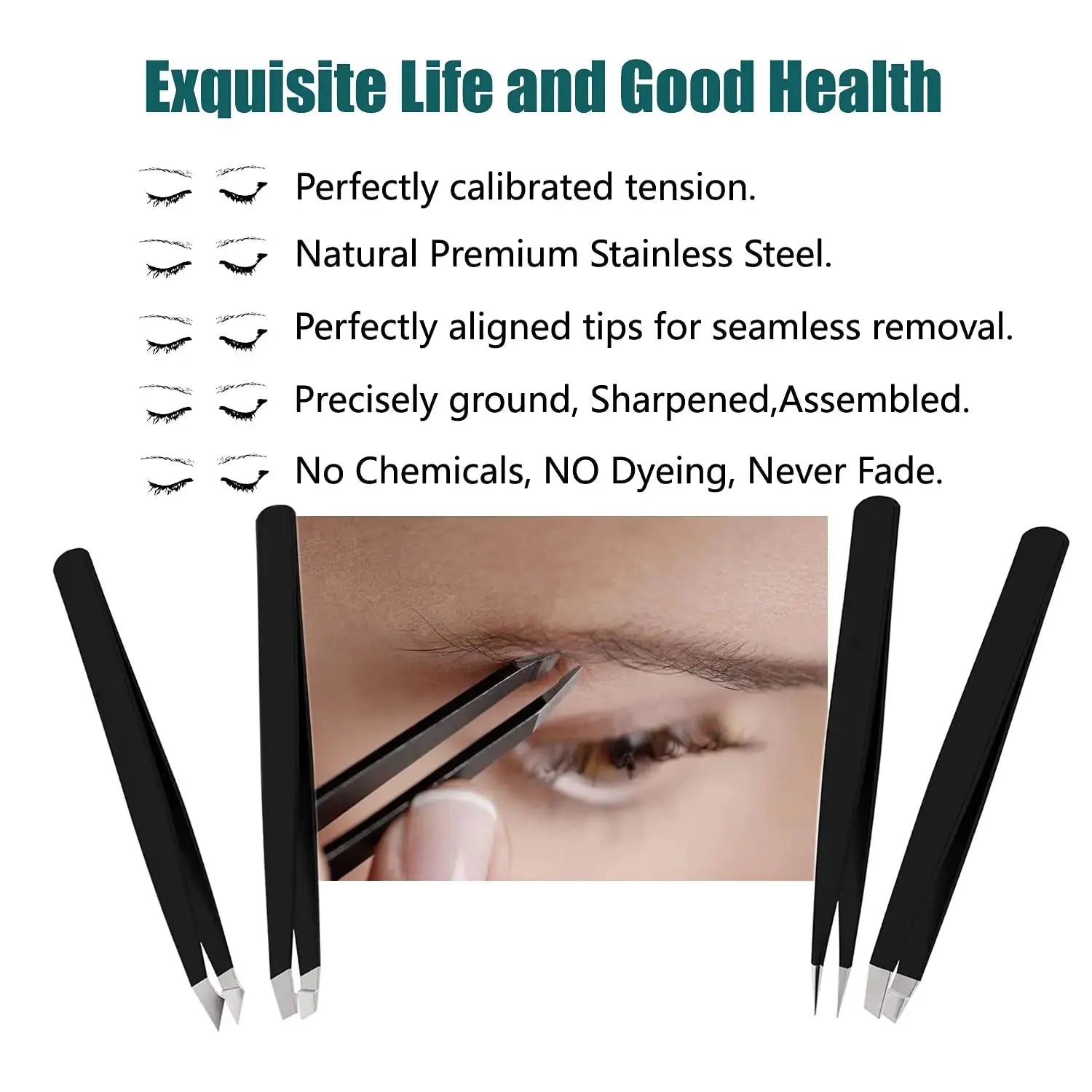 [4+1 Pieces] Tweezers Set with Travel Case, Great Precision Upgrade Professional Anti-rust Alloy Tweezers for Women & Men, Multi-purpose as Eyebrows Facial Hair Ingrown Hair Removal My Store