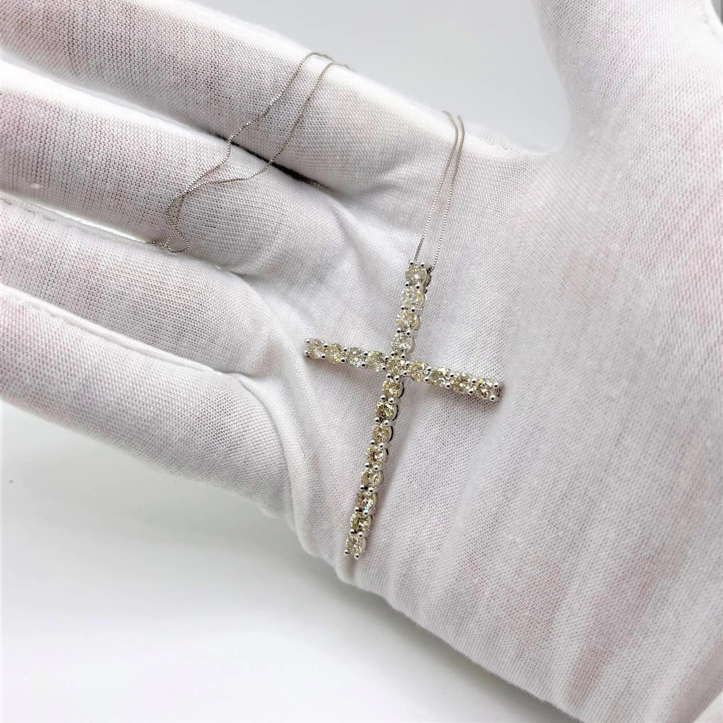 .925 Sterling Silver 4.0 Cttw Diamond 2-1/4" Cross Pendant with Box Chain Necklace (I-J Color, I1-I2 Clarity) - 18" WEM Support (www.WEM.support)