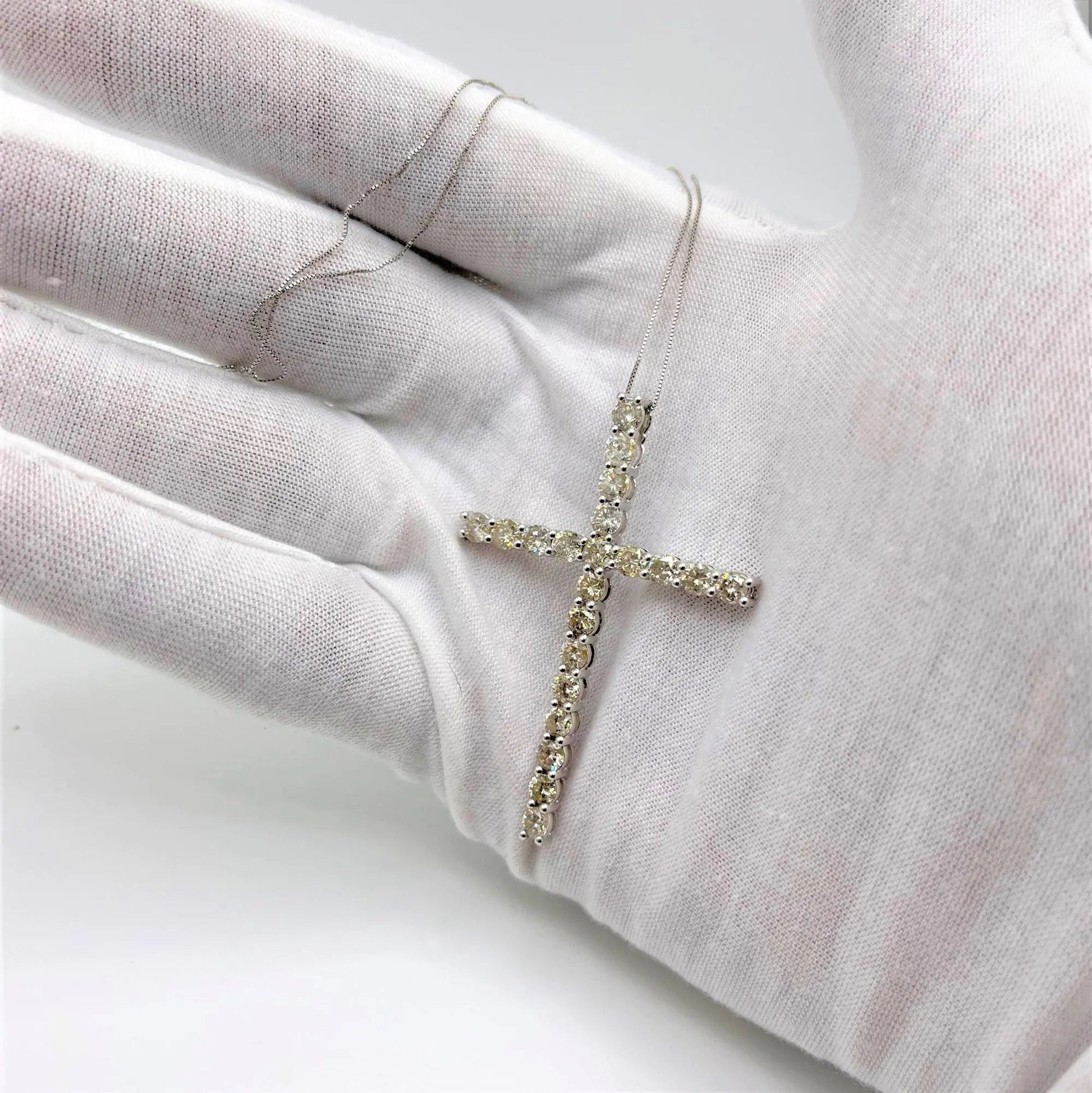 .925 Sterling Silver 4.0 Cttw Diamond 2-1/4" Cross Pendant with Box Chain Necklace (I-J Color, I1-I2 Clarity) - 18" WEM Support (www.WEM.support)