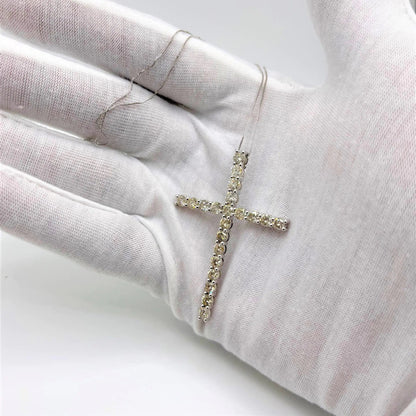 .925 Sterling Silver 4.0 Cttw Diamond 2-1/4" Cross Pendant with Box Chain Necklace (I-J Color, I1-I2 Clarity) - 18" WEM Support (www.WEM.support)