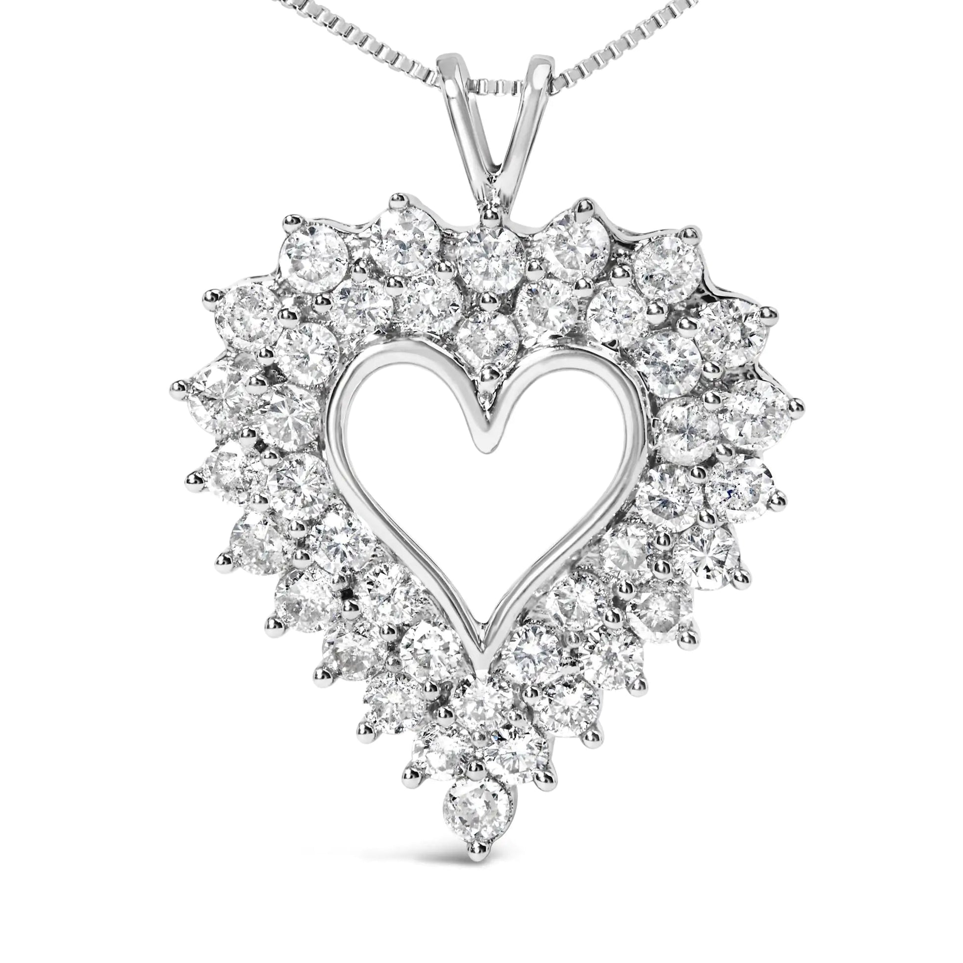 925 Sterling Silver 4.0 Cttw Diamond Two Row Open Heart 18" Pendant Necklace (I-J Color, I2-I3 Clarity) WEM Support (www.WEM.support)