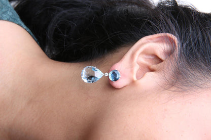 18K White Gold 1/5 Cttw Diamond with Round London Blue Topaz and 20 x 15mm Pear Cut Sky Blue Topaz Gemstone Dangle Earring (G-H Color, SI1-SI2 Clarity) WEM Support (www.WEM.support)